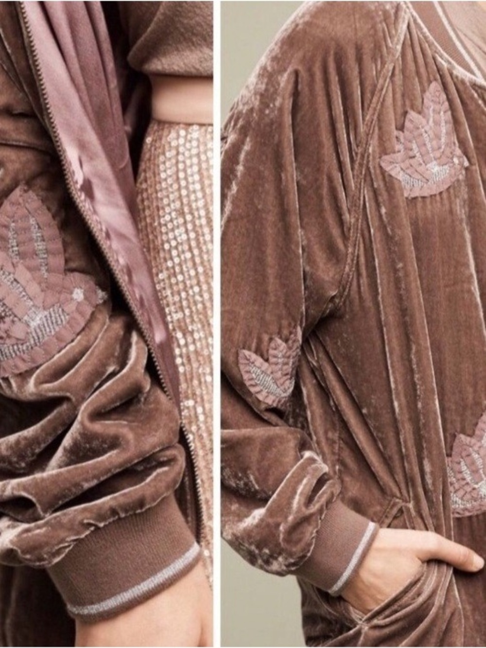 Anthropologie HEI HEI Bird Embroidered Velvet Bomber Mauve Jacket Size XL - Picture 3 of 14